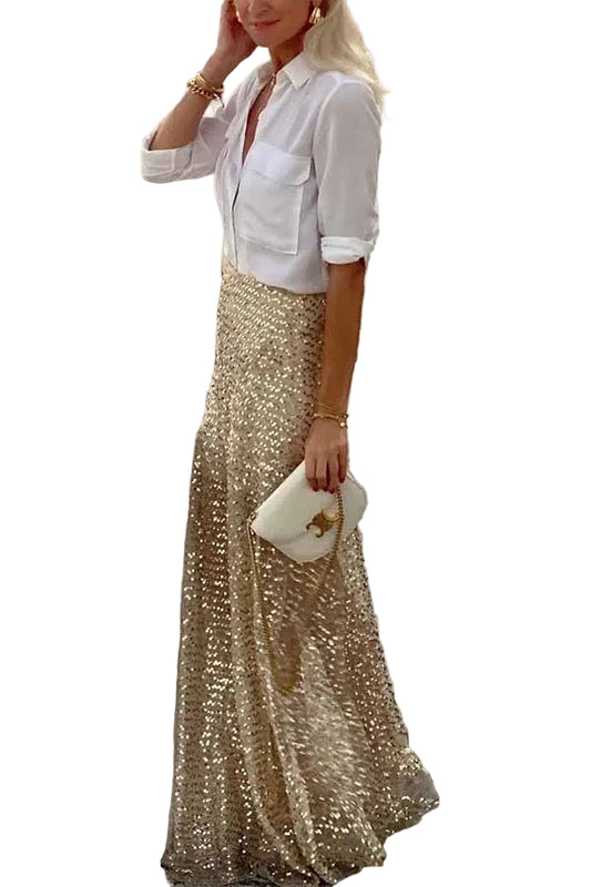 Kvinders Maxi Nederdel Med Pailletter Glamourøs Stil 0