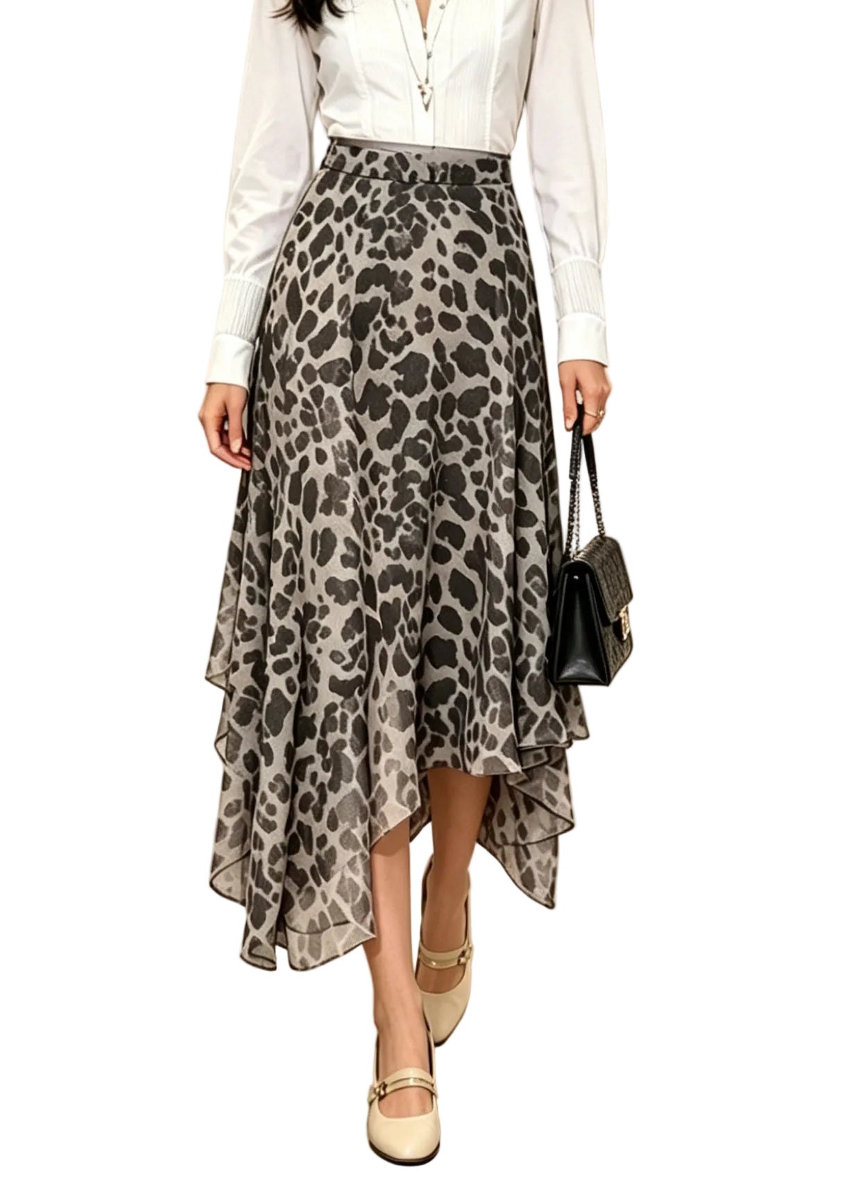 Kvinders Maxi Nederdel i Leopardprint 0