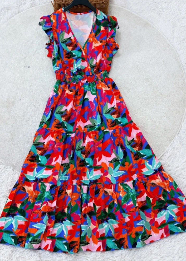 Kvinders Maxikjole med Flæser og Patchwork Design 1