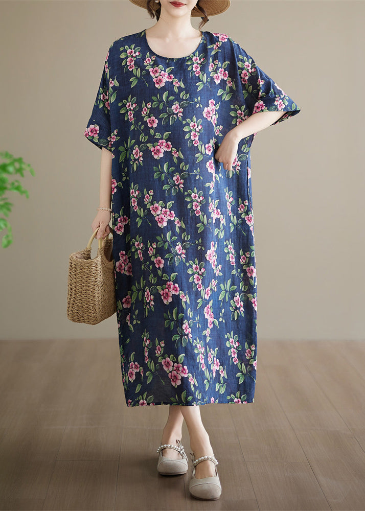Kvinders Maxikjole med O-hals og Print Plus Size 1