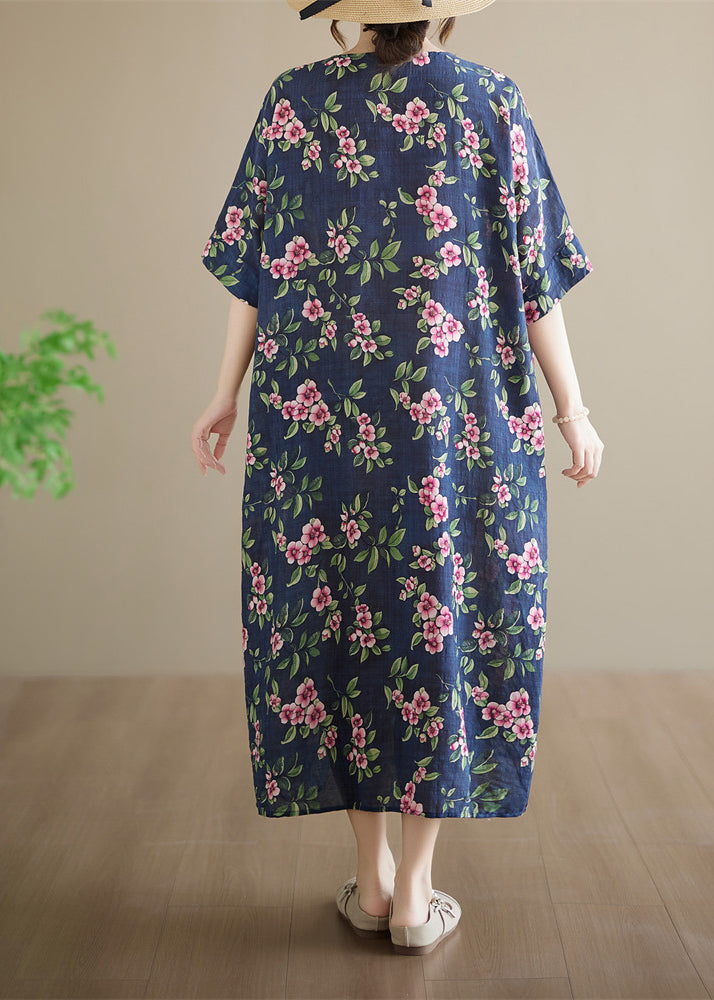 Kvinders Maxikjole med O-hals og Print Plus Size 4