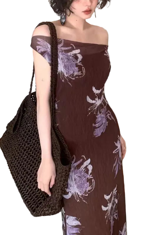 Kvinders Maxikjole med Slash Neck og Print 4