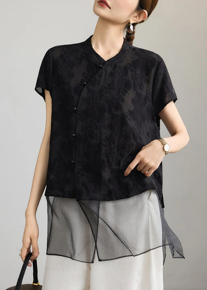 Kvinders Mellemlang Skjorte Patchwork Design 1