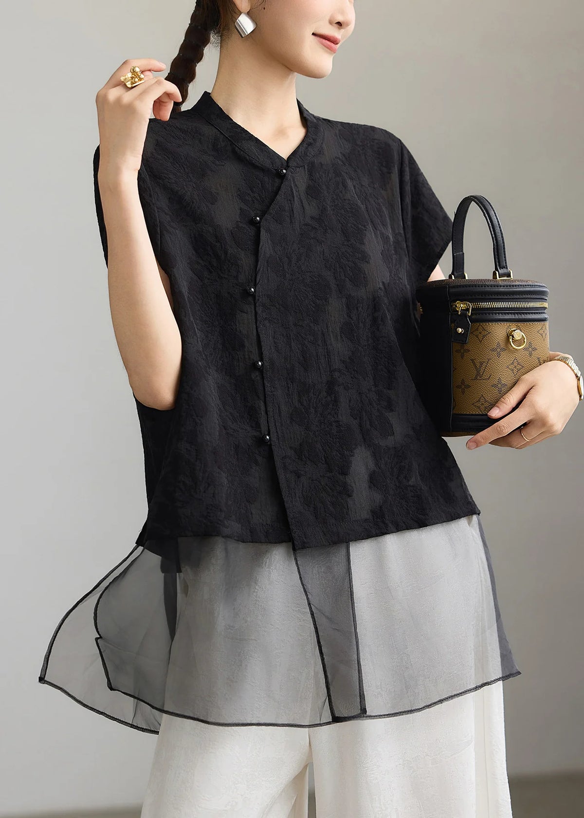 Kvinders Mellemlang Skjorte Patchwork Design 2