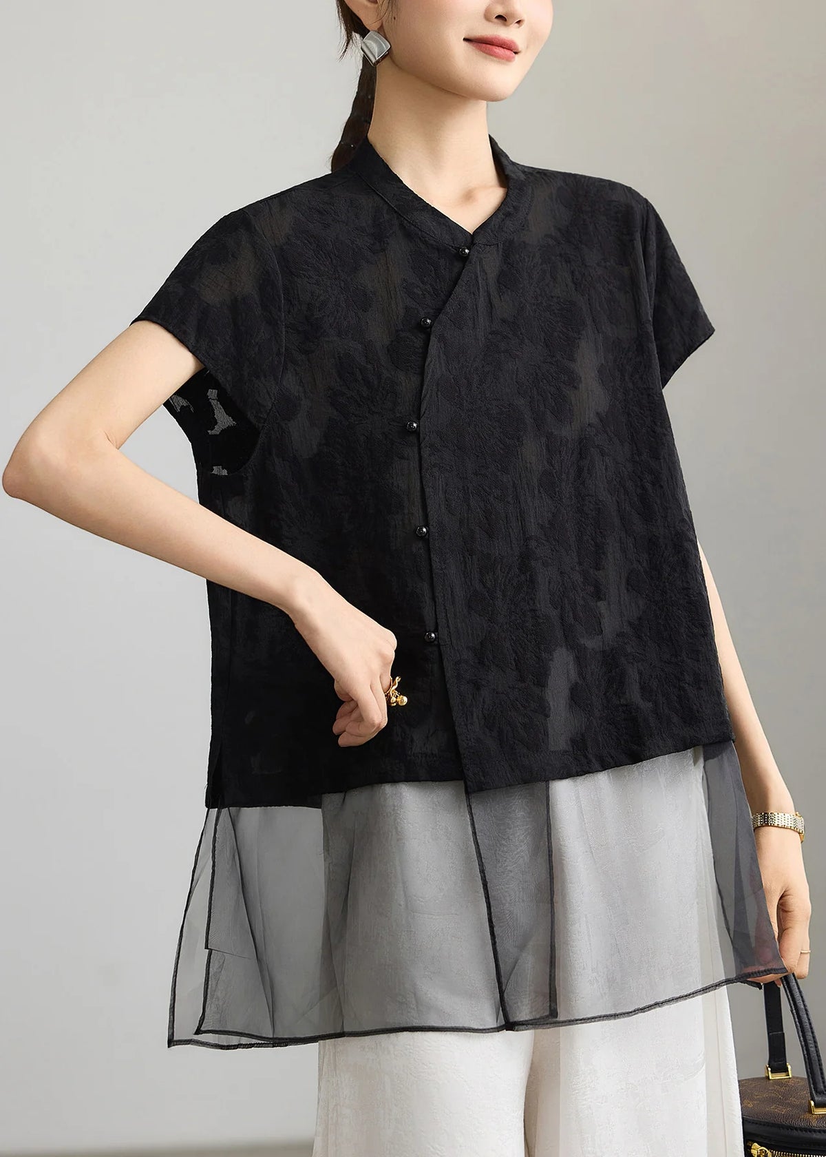 Kvinders Mellemlang Skjorte Patchwork Design 3