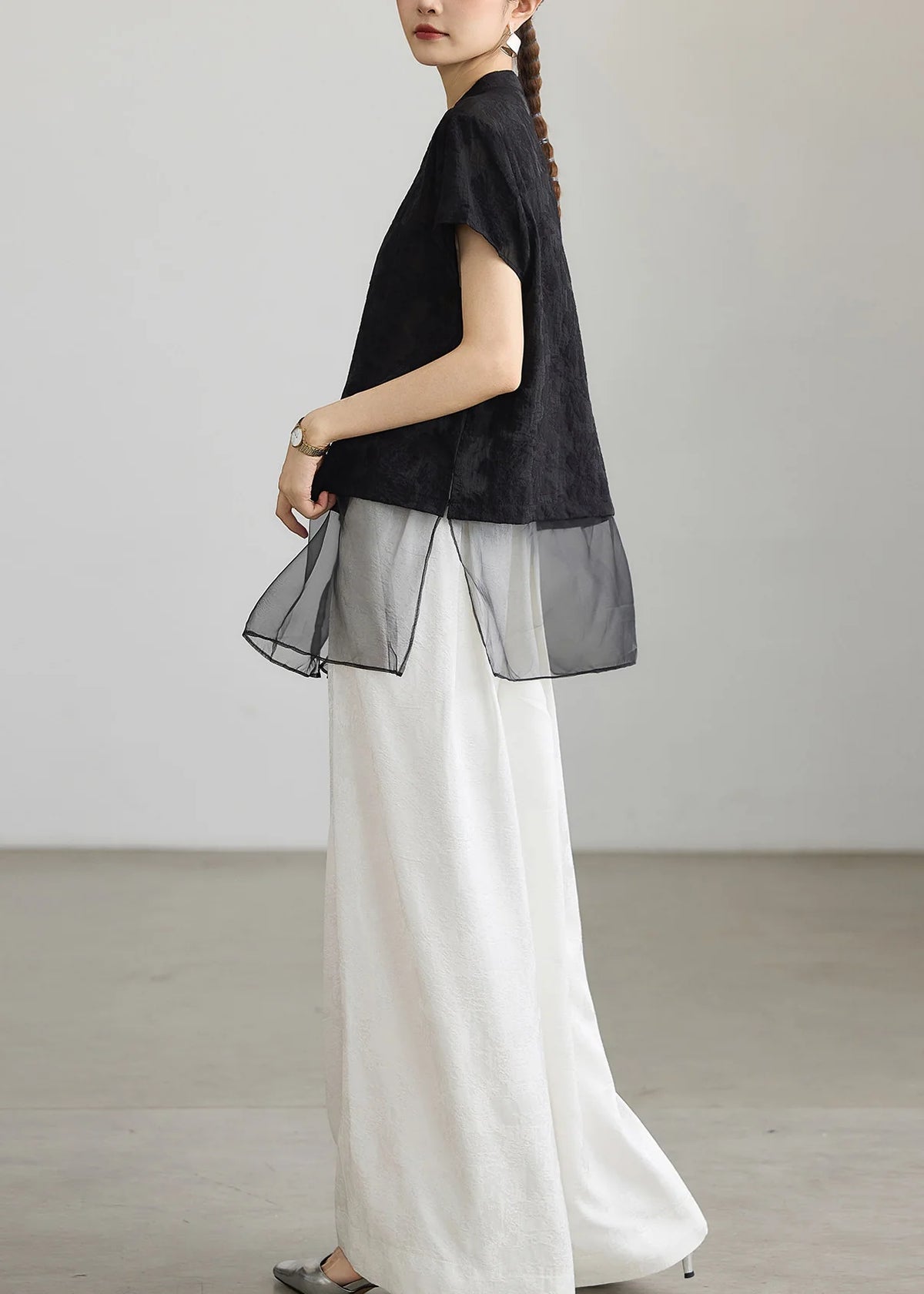 Kvinders Mellemlang Skjorte Patchwork Design 4
