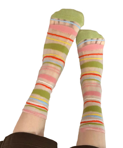 Kvinders Mid Calf Sokker Colorblock Mesh Design 0