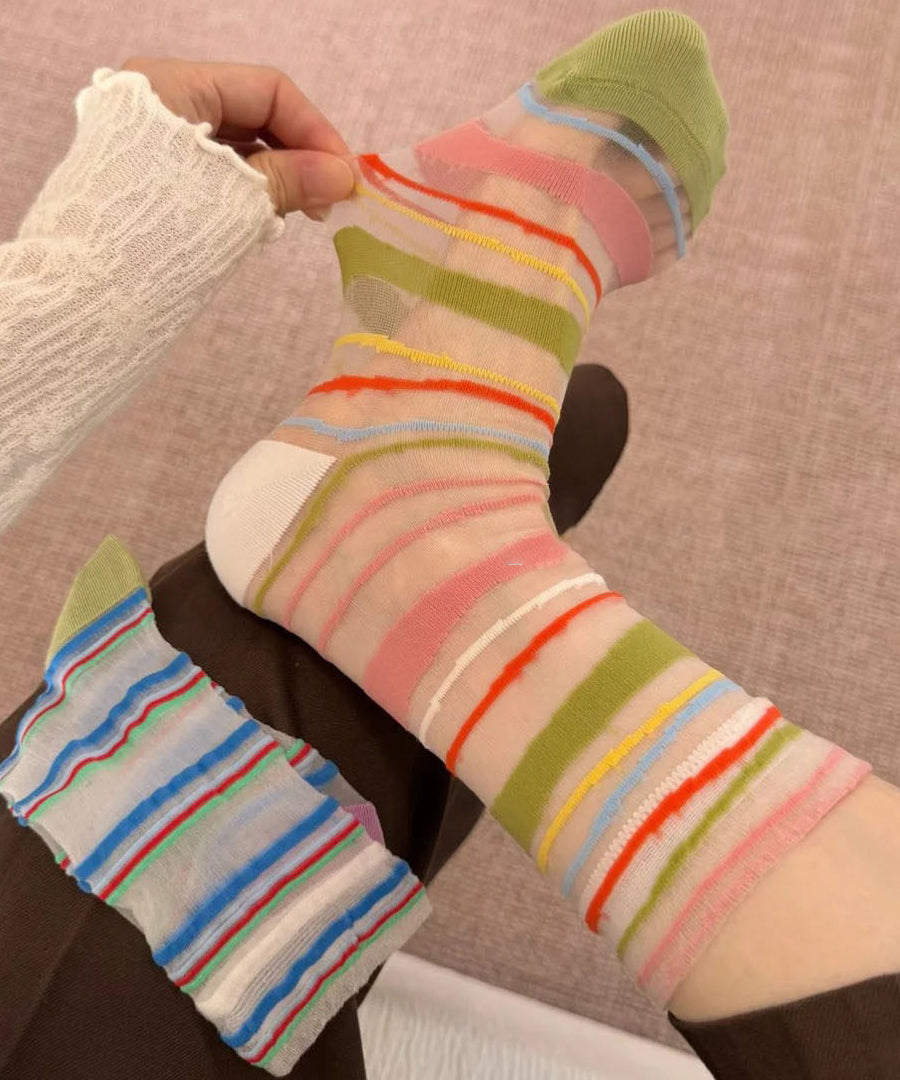 Kvinders Mid Calf Sokker Colorblock Mesh Design 3