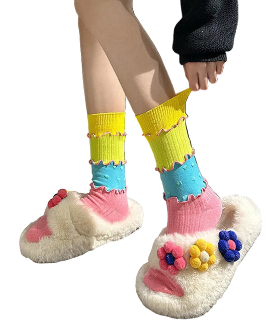 Kvinders Mid Calf Sokker Flæsede Patchwork 0