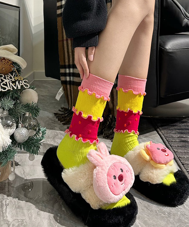 Kvinders Mid Calf Sokker Flæsede Patchwork 1