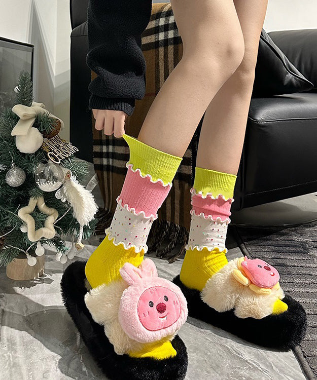 Kvinders Mid Calf Sokker Flæsede Patchwork 2