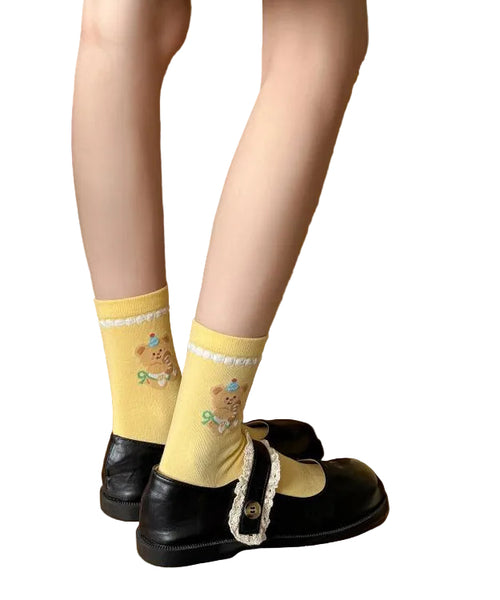 Kvinders Mid Calf Sokker med Tegneseriemønster 2