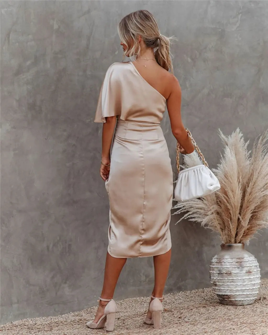 Kvinders Midi Kjole Asymmetrisk Draperet Off-the-Shoulder 1