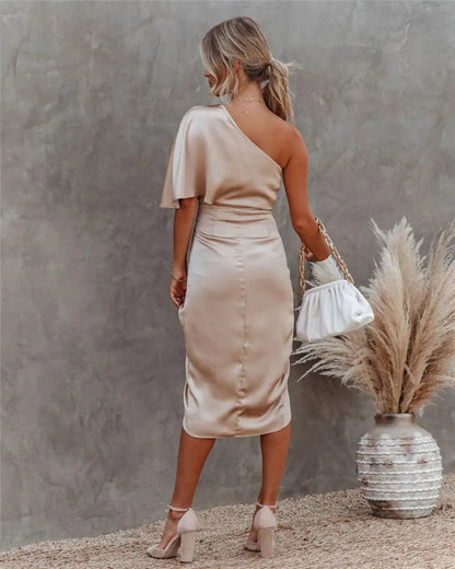 Kvinders Midi Kjole Asymmetrisk Draperet Off-the-Shoulder 1