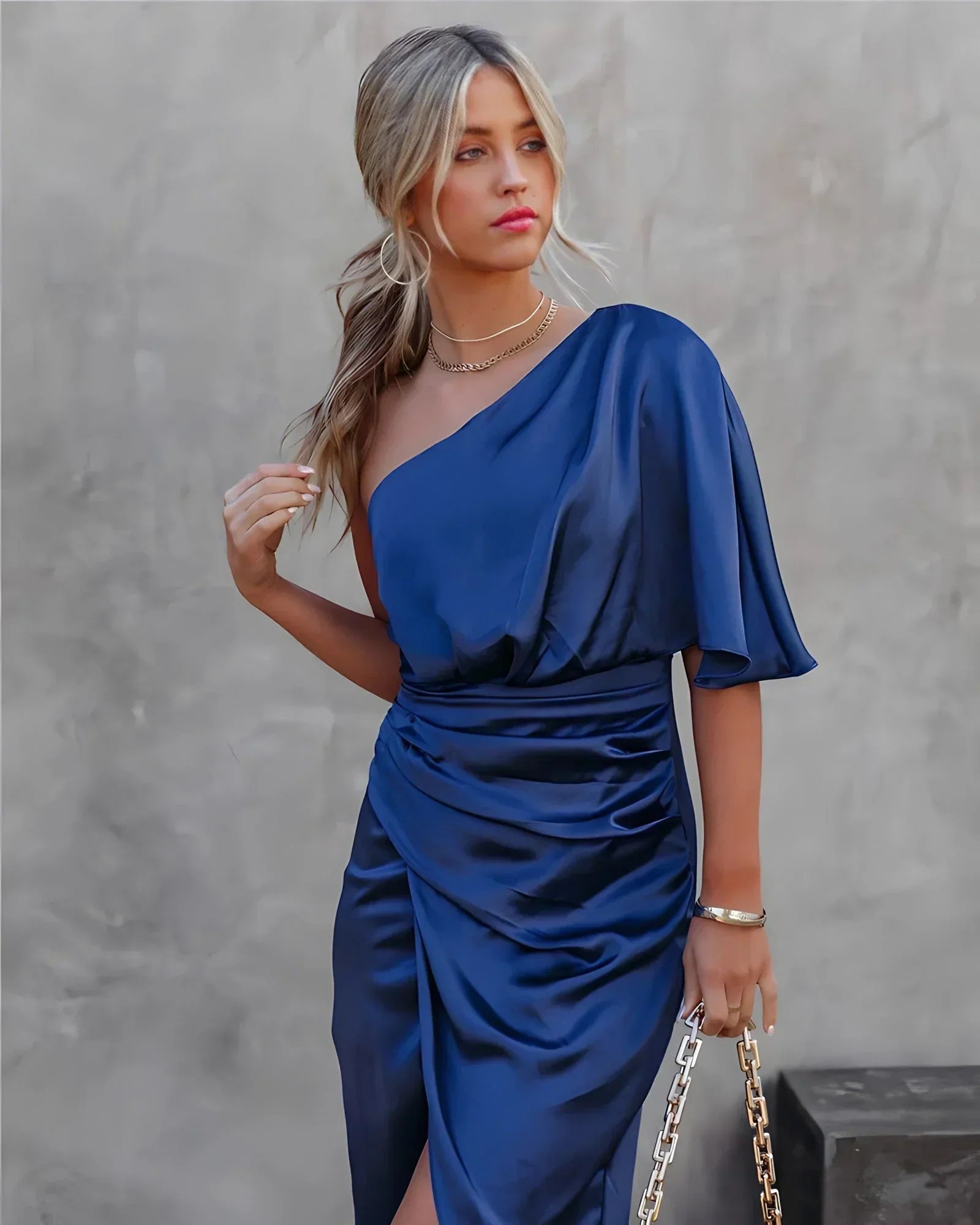 Kvinders Midi Kjole Asymmetrisk Draperet Off-the-Shoulder 10