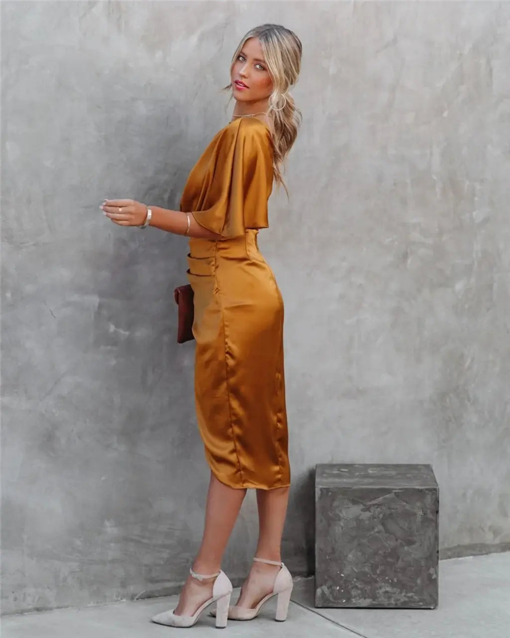 Kvinders Midi Kjole Asymmetrisk Draperet Off-the-Shoulder 4
