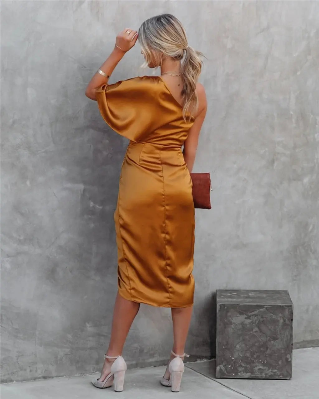 Kvinders Midi Kjole Asymmetrisk Draperet Off-the-Shoulder 5