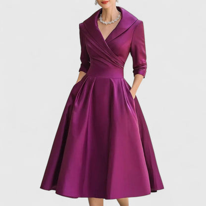 Kvinders Midi Kjole V-udskæring med 3/4 Ærmer og Sidelommer 3