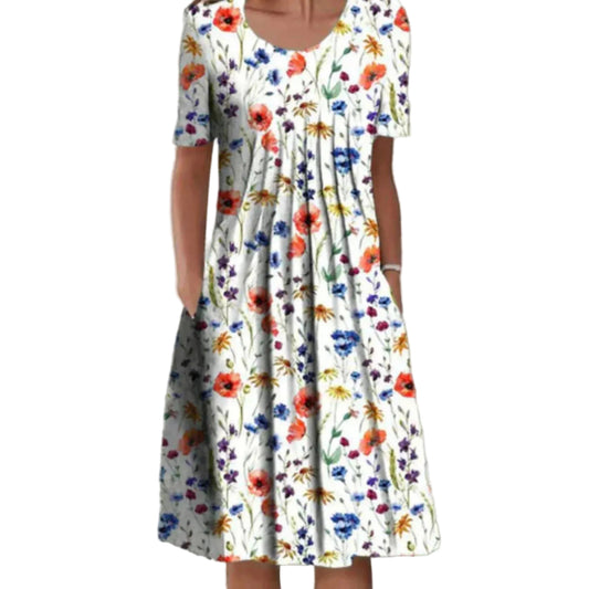 Kvinders Midi Kjole med Blomsterprint 0