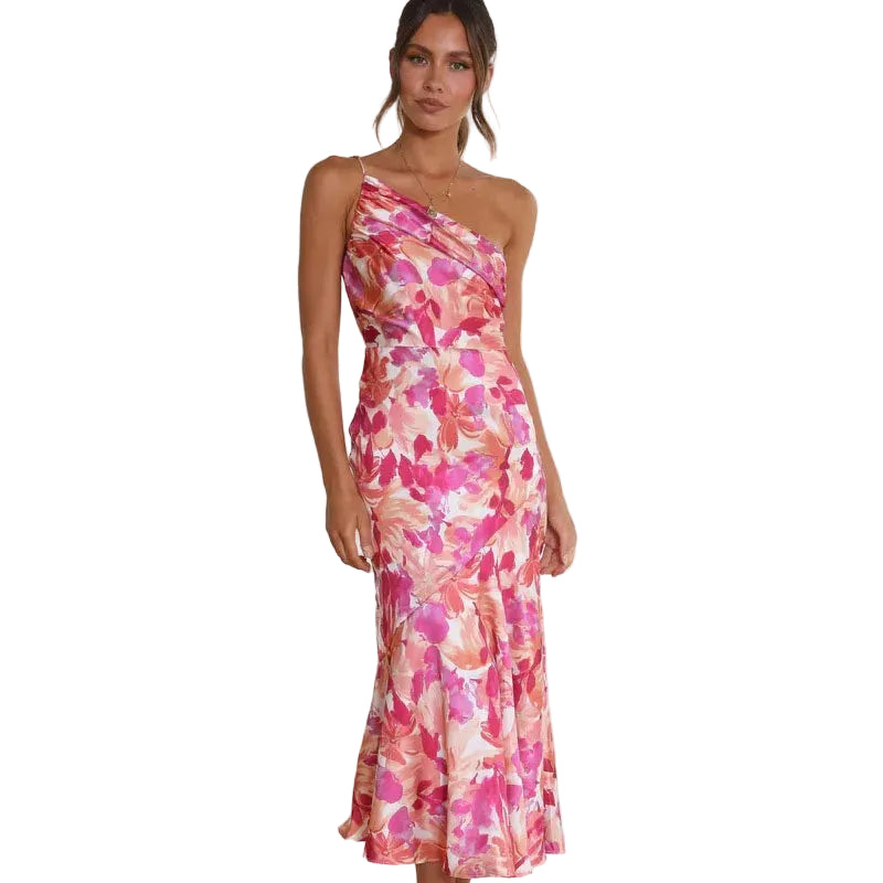 Kvinders Midikjole Asymmetrisk Blomstret 0