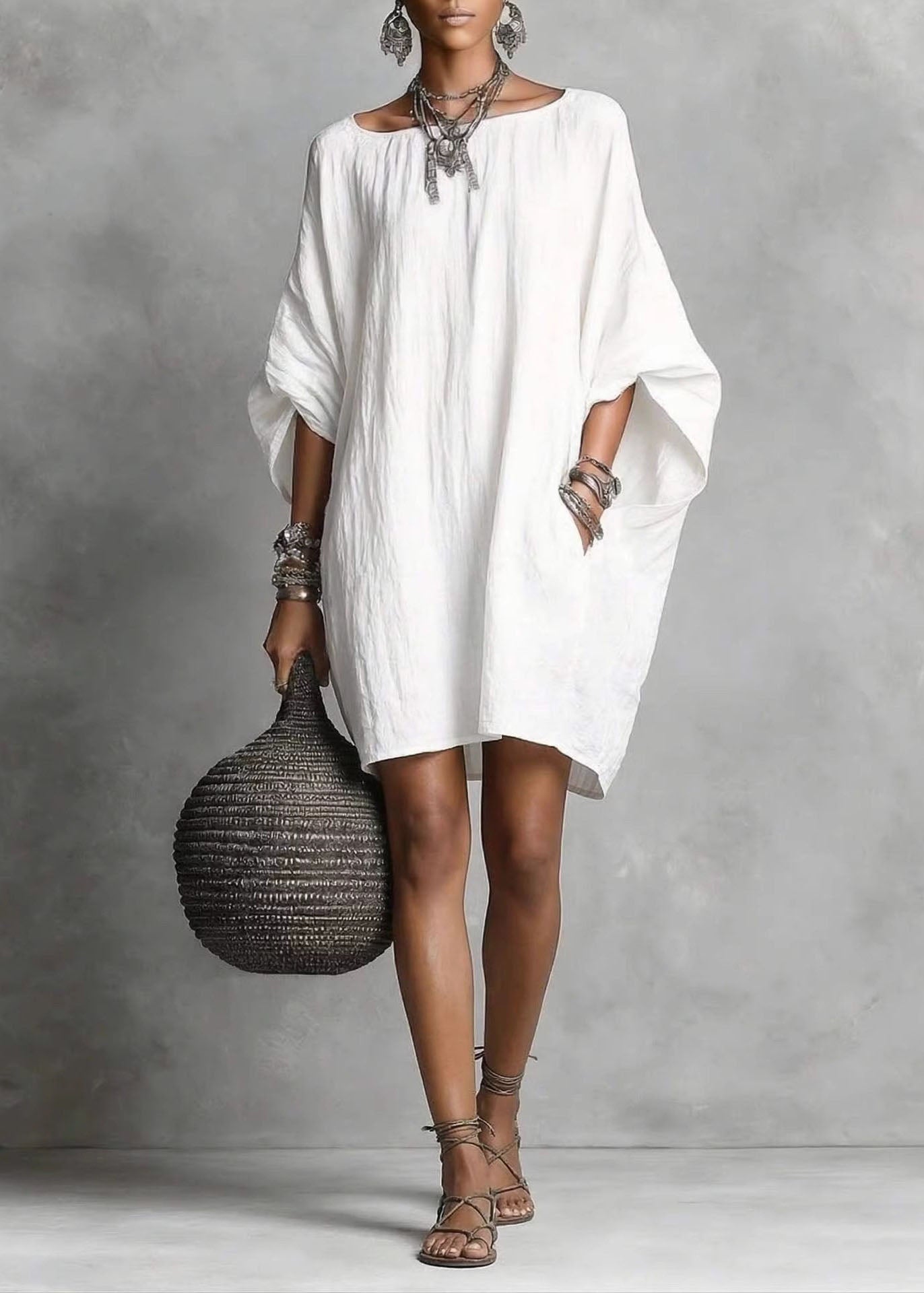 Kvinders Midt-kjole Oversized Casual Stil med Batwing Ærmer 2