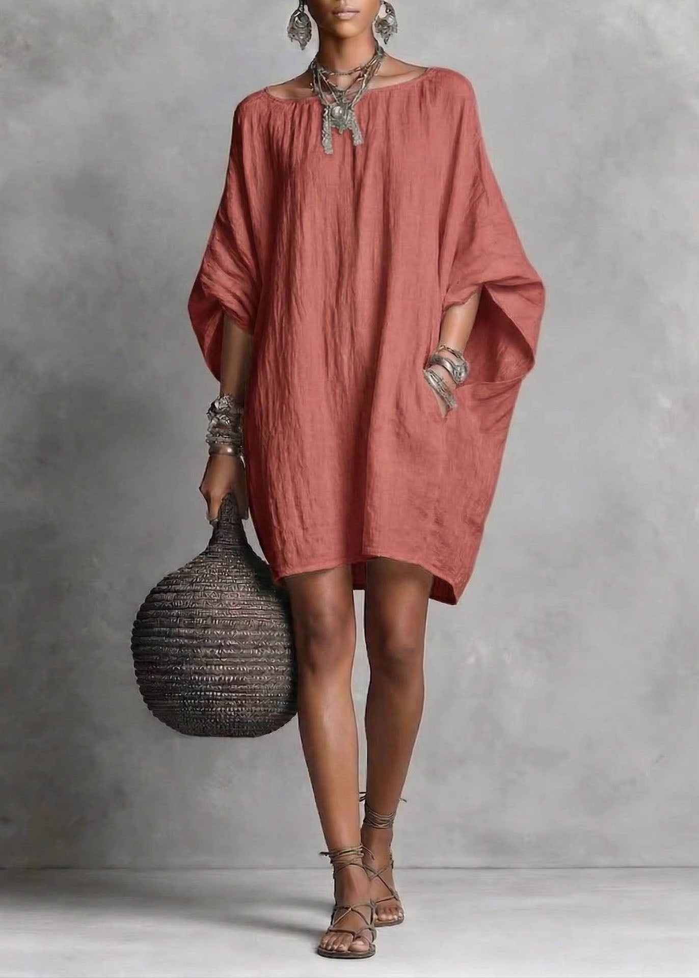 Kvinders Midt-kjole Oversized Casual Stil med Batwing Ærmer 3