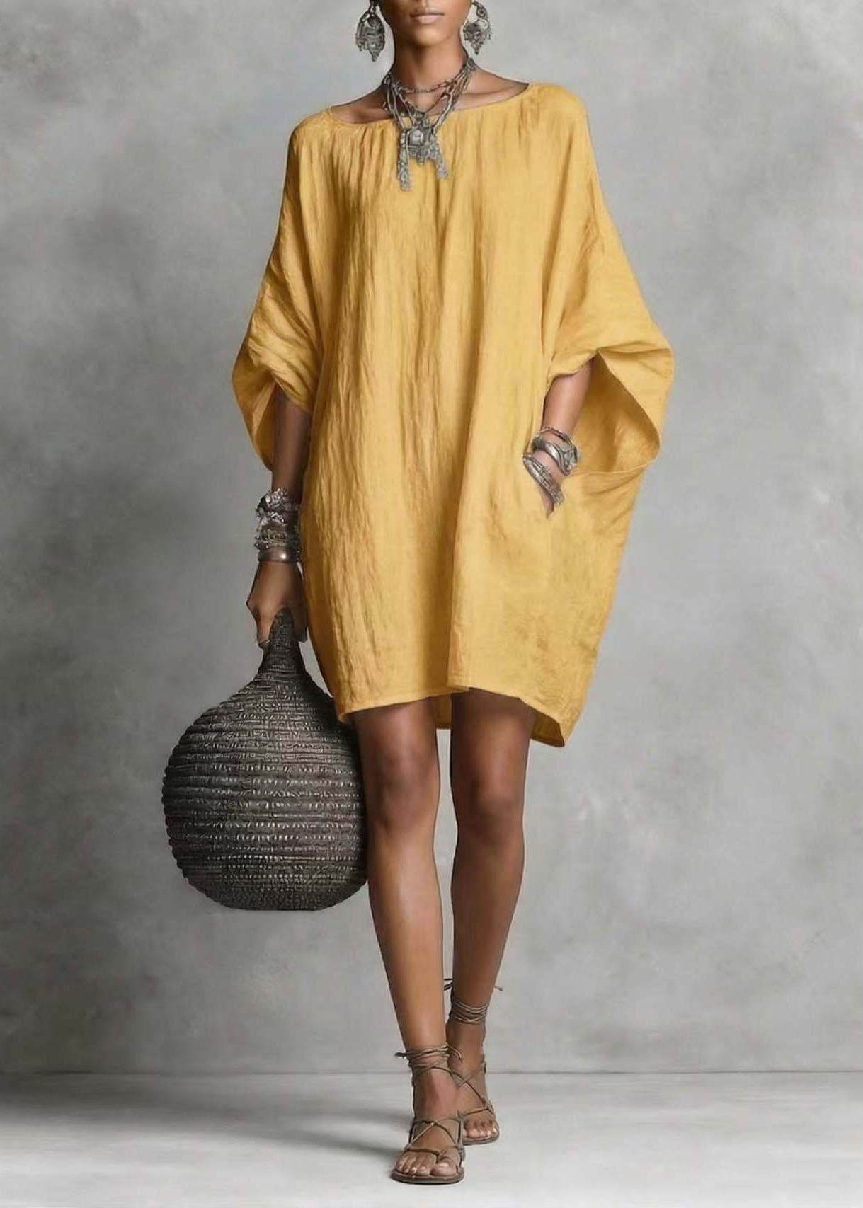 Kvinders Midt-kjole Oversized Casual Stil med Batwing Ærmer 4