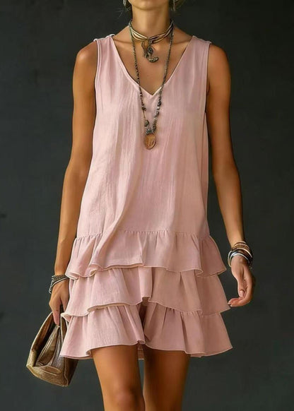 Kvinders Mini Kjole Ærmeløs Lagdelt V-hals 3