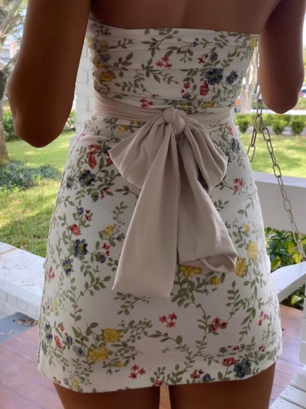 Kvinders Mini Kjole Floral Tube Top med Aftagelig Bagbælte 1