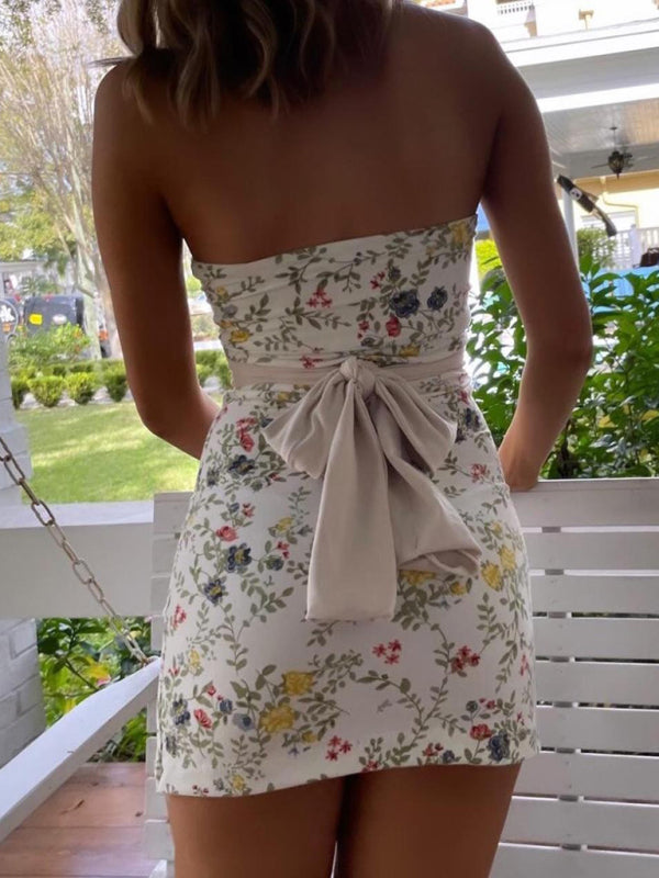 Kvinders Mini Kjole Floral Tube Top med Aftagelig Bagbælte 3