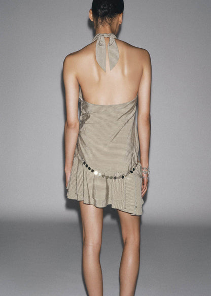 Kvinders Mini Kjole Halter Med Striber og Kædedetalje 3