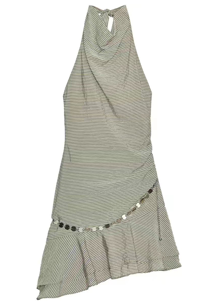 Kvinders Mini Kjole Halter Med Striber og Kædedetalje 4