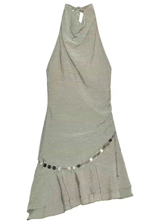Kvinders Mini Kjole Halter Med Striber og Kædedetalje 4