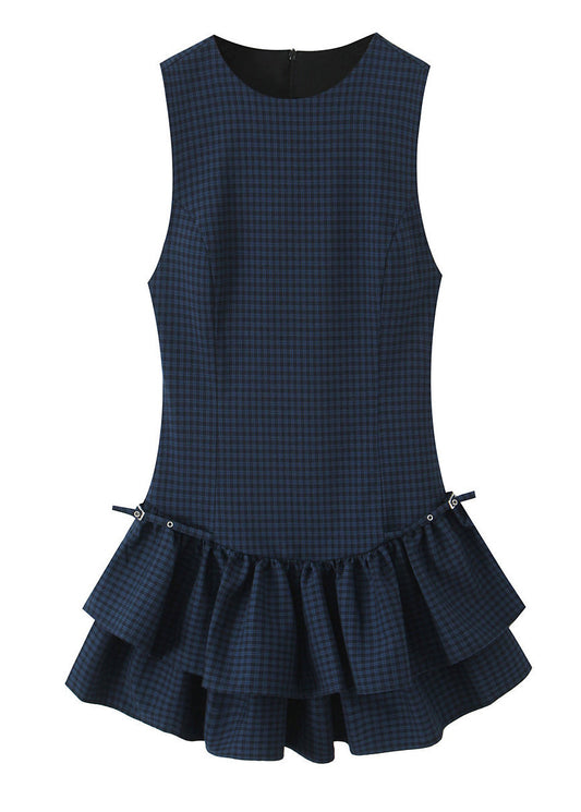 Kvinders Mini Kjole Lagdelt Navy Ternet 3
