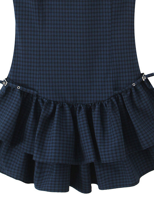 Kvinders Mini Kjole Lagdelt Navy Ternet 4