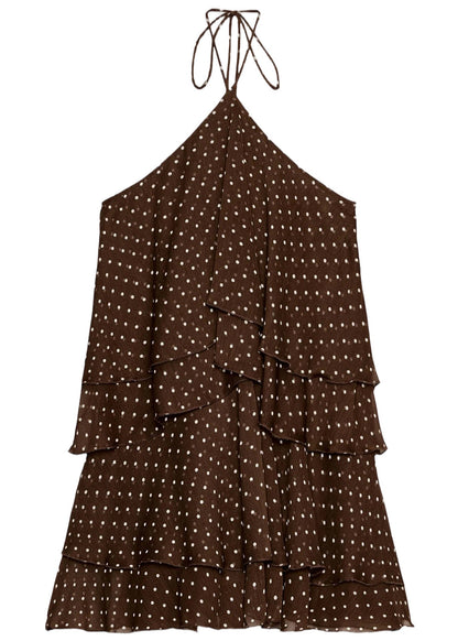 Kvinders Mini Kjole Lagdelt Prikket Halterneck 2