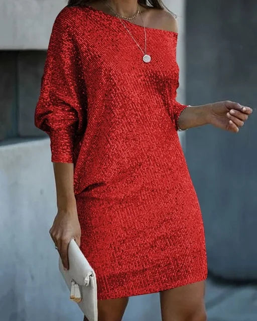 Kvinders Mini Kjole Off-Shoulder Med Glitrende Detaljer 10