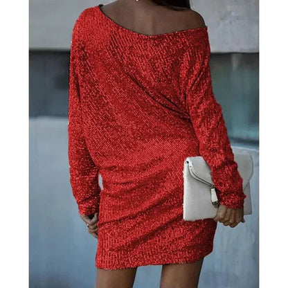 Kvinders Mini Kjole Off-Shoulder Med Glitrende Detaljer 4