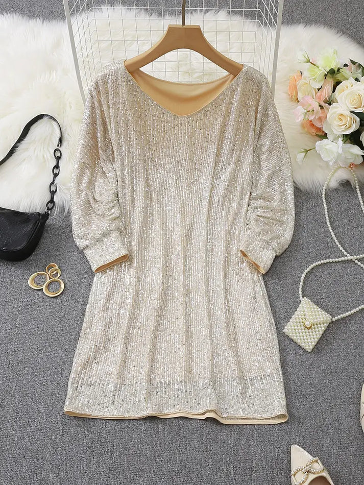 Kvinders Mini Kjole Off-Shoulder Med Glitrende Detaljer 8