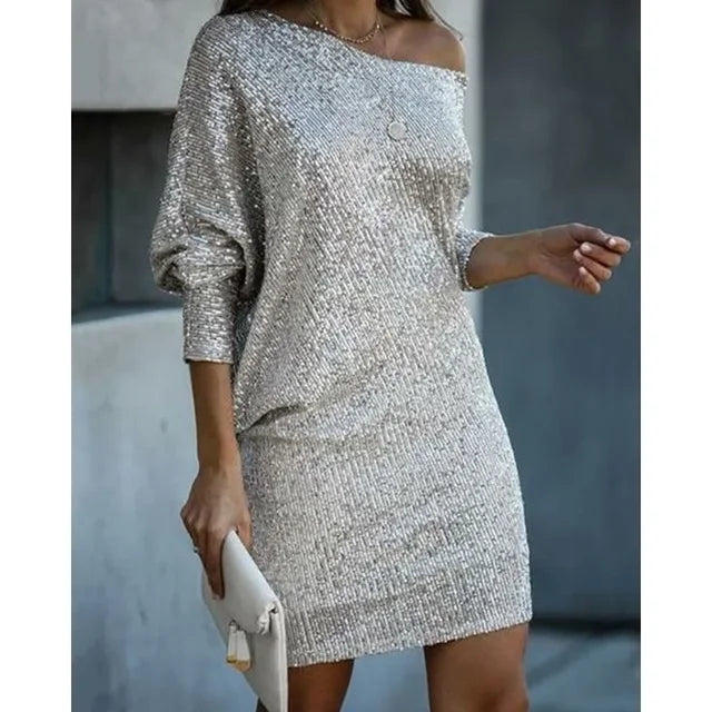 Kvinders Mini Kjole Off-Shoulder Med Glitrende Detaljer 9
