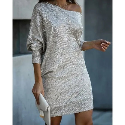 Kvinders Mini Kjole Off-Shoulder Med Glitrende Detaljer 9