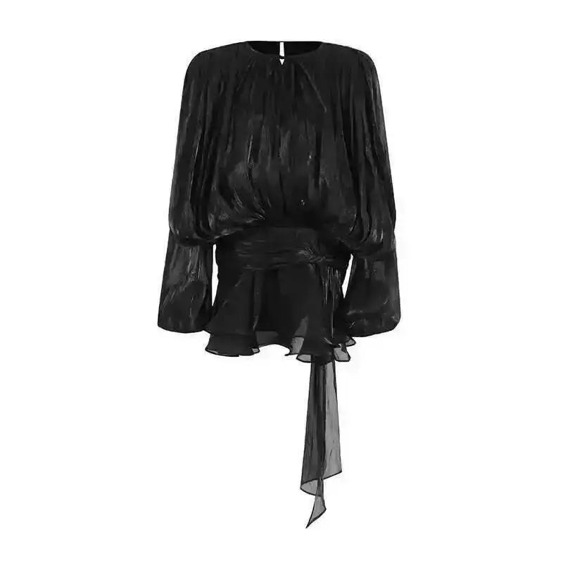 Kvinders Mini Kjole V-hals Langærmet Splejset Snøre Op 11