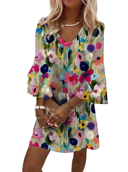 Kvinders Mini Kjole med Blomsterprint 0