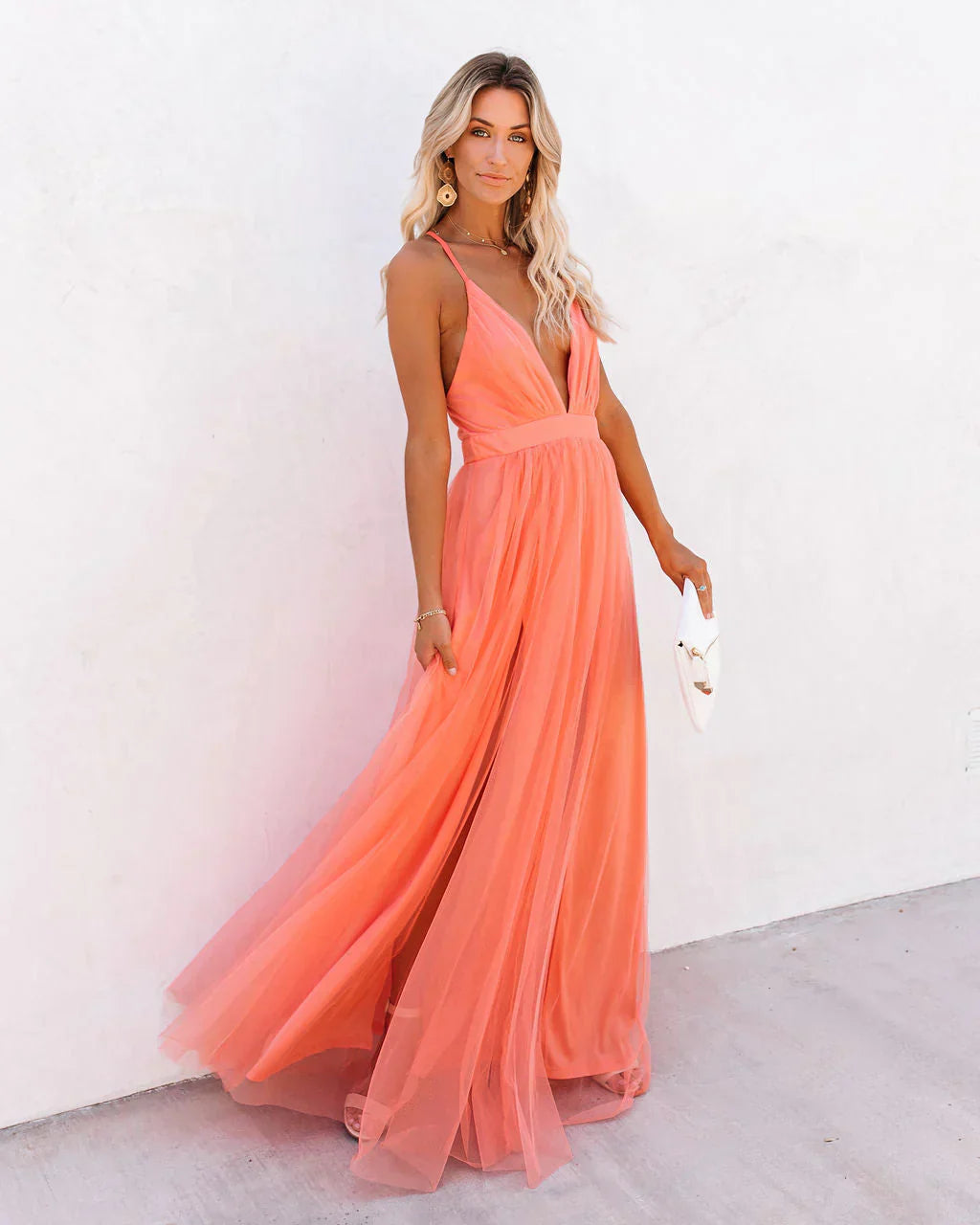 Kvinders Orange Maxi Kjole Med Flydende Design 1