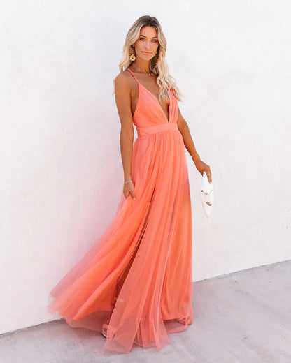 Kvinders Orange Maxi Kjole Med Flydende Design 1