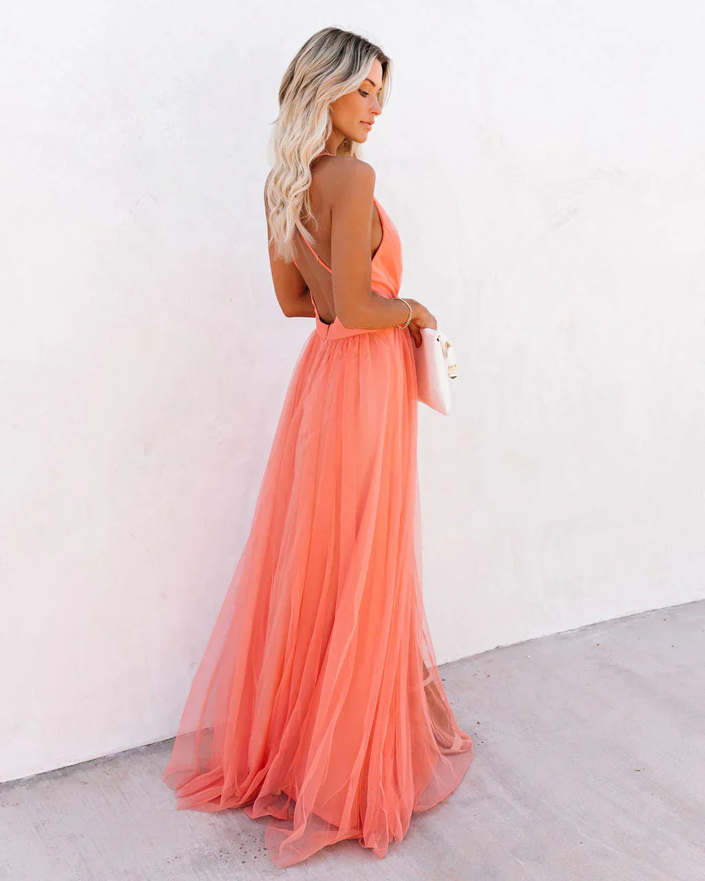 Kvinders Orange Maxi Kjole Med Flydende Design 3
