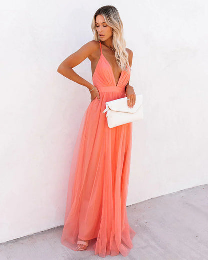 Kvinders Orange Maxi Kjole Med Flydende Design 4