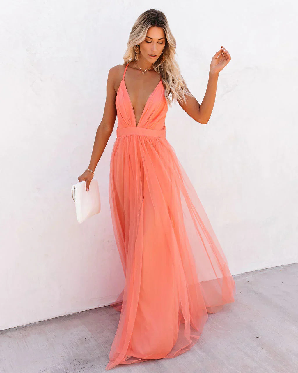 Kvinders Orange Maxi Kjole Med Flydende Design 5