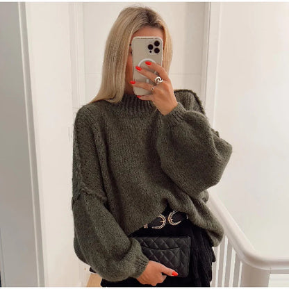 Kvinders Oversize Strikpullover med Let Stehkragen 5