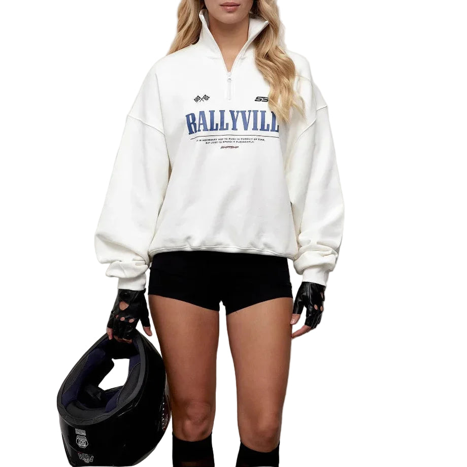 Kvinders Oversize Sweatshirt Halv Lynlås Grafisk Print 0